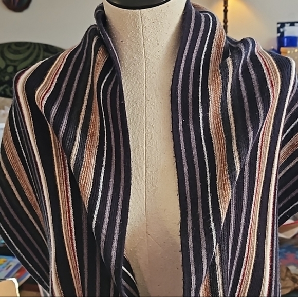 Men's wide Warm 100% Acrilic Multicolor striped fringe scarf - Picture 1 of 10